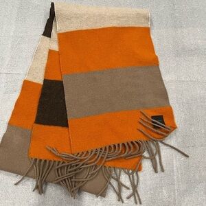[10*68”]Express Orange and Brown Color Block Merino Wool Scarf